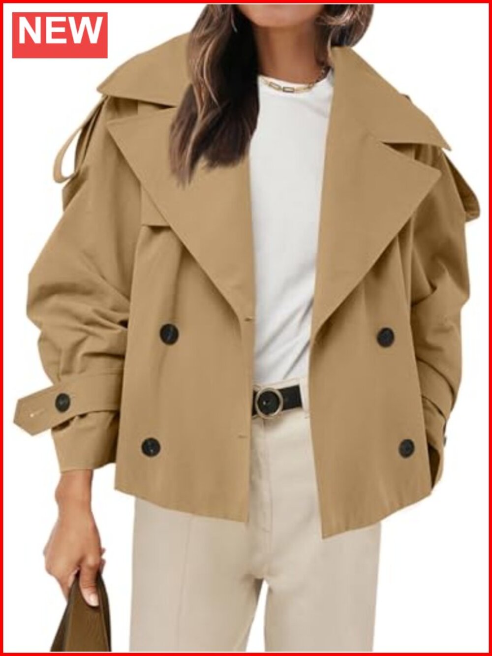 Cropped Double Breasted Trench Coat with Belt Women's Short Jacket